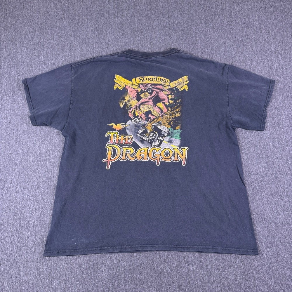 Gildan Mens Black Deals Gap Motorcycle Resort The Dragon Faded T-Shirt Size XL